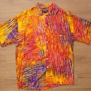 Vibrant Multicolor Men's Casual Button-Down Shirt 100% Natural Rayon